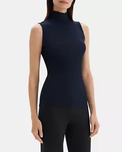 Theory Rib Neck Shell Silk Combo Black Navy Sz Small M076708R Funnel Neck $295 - Picture 1 of 12