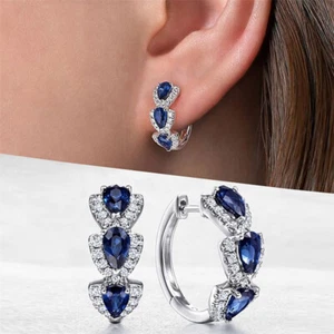 Fashion 925 Silver Filled Hoop Earrings Cubic Zirconia Wedding Jewelry A Pair - Picture 1 of 18