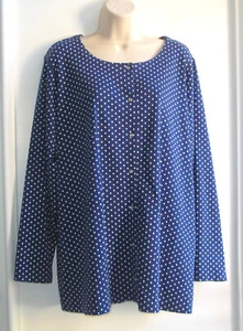 Quacker Factory Stretch Jersey Knit Jacket, Rhinestone Snaps, Navy Polka Dot, 2X - Picture 1 of 3