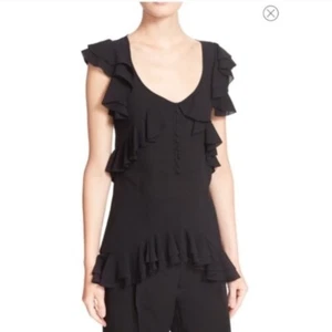 ALEXANDER McQUEEN Ruffle Trim Silk BLOUSE TOP SIZE 42  (6) $950 BLACK NORDSTROM - Picture 1 of 3