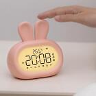Rabbit Kids Digital Alarm Clock 12H 24H Backlight Rechargeable Night Light Pink