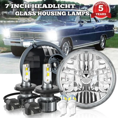 Pair 7" Inch Round LED Headlights Hi/Lo Beam White For Chevy El Camino 1971-1975 - Image 1 of 4