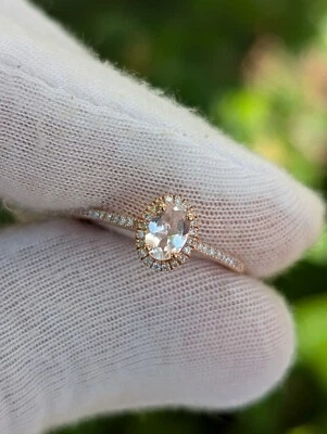 9ct Rose Gold Morganite And Diamond Halo Ring Size P Boxed - Image 1 of 4