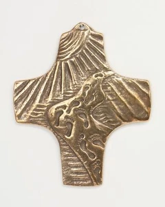 Kreuz Kommunion Taufe MARIA LAACH Fußspuren Sand Weg Sonne Bronze Wand 9x8cm - Bild 1 von 1