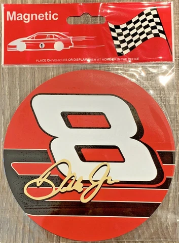 Dale Earnhardt Jr. #8 NASCAR Red Black and White Round Car Vehicle Magnet 4” NEW Cover