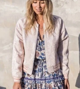 Spell Anastasia Pink Brocade Bomber Jacket Size S Embroidered Gypsy Boho - Picture 1 of 15
