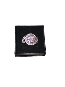 Size 8 Platinum/Sterling Ring Madagascar Pink Sapphire & White Zircons (619) - Picture 1 of 7