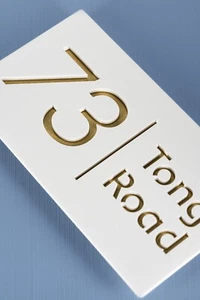 Laser Cut House Signs Matt White Gold Door Number Address Plaques Numbers - Picture 1 of 7