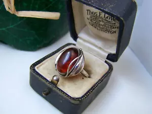 GORGEOUS VINTAGE MODERNIST 925 SOLID STERLING SILVER AMBER RING SIZE P 7.5 - Picture 1 of 10