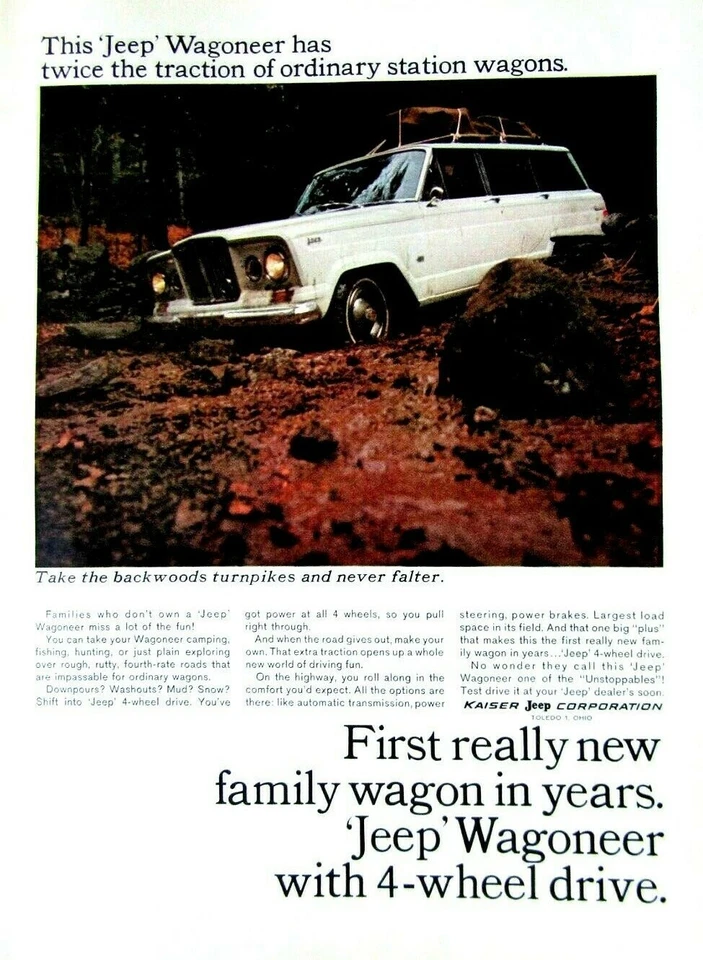 Jeep Wagoneer 1965 vintage dos veces la tracción anuncio impreso original 8,5 x 11" Foto 1 de 4