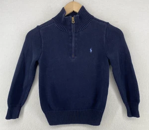 POLO RALPH LAUREN Sweater Boys 7 Jumper 1/4 Zip Mock Neck Pullover Cotton Blue - Picture 1 of 11