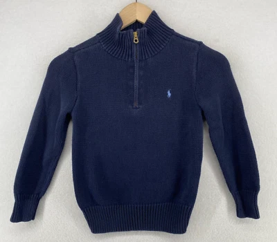 Polo Ralph Lauren Suéter Niños 7 Jersey 1/4 Cremallera Cuello Simulado Pullover Algodón Azul Foto 1 de 4