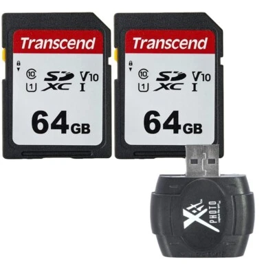 2 Pk Transcend 64GB SD XC UHS-1  Memory for Nikon Sony Canon + SD Card Reader  - Image 1 of 3