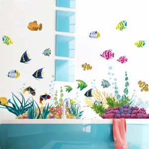 Cartoon Kids Room Wall Decal Underwater World Fishes Wall Sticker Bathroom Decor - Picture 1 of 5