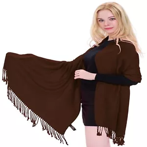 Schokoladenbraun dick einfarbig Baumwollmischung Schal Pashmina CJ Apparel *NEU* - Bild 1 von 12