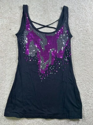 Camiseta sin mangas Charlotte Russe negra lentejuelas talla M vintage años 90 Y2K Foto 1 de 4