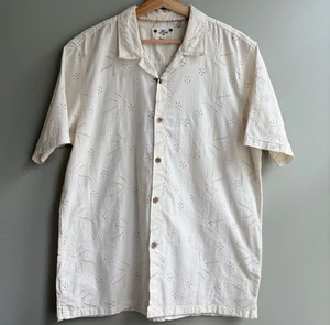 Free Planet Men's L Cream Embroidered Eyelet Cotton Button Front Shirt Festival - Picture 1 of 13