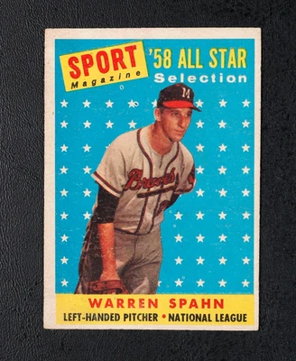 De colección 1958 Topps #494 Warren Spahn All-Star en muy buen estado a excelente Foto 1 de 4
