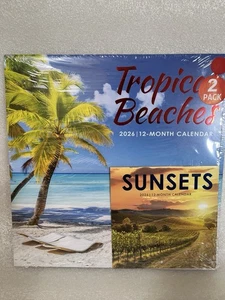 2026 Wall Calendar 2 Pack 12 Months Tropical Beaches And Mini Sunsets See Descrp - Picture 1 of 6