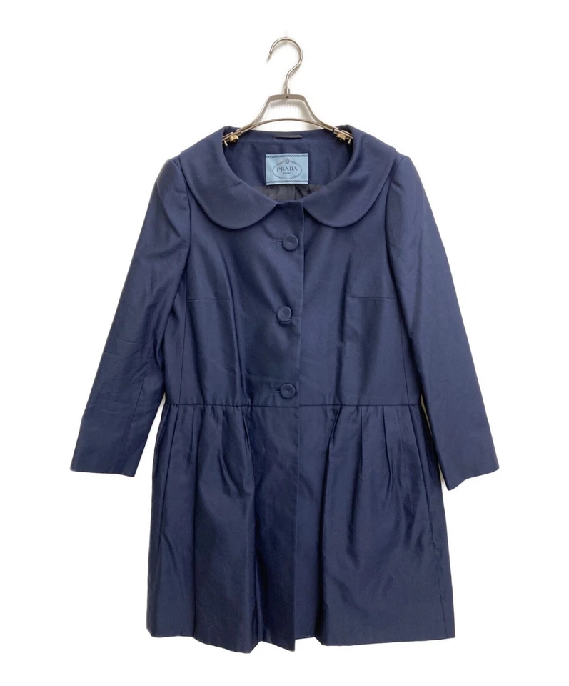Abrigo largo PRADA cuello redondo P6680 azul marino para mujer talla 40 - Imagen 1 de 4