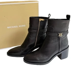 Michael Kors Bombe Leather ANKLE BOOT Mindy Black Womens 10 Zip Shoe Box - Picture 1 of 13