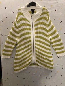 Lane Bryant 22/24 Cotton Striped Zip Front Cardigan Sweater White Green Plus - Picture 1 of 11