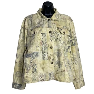 Chicos Jeansjacke Damen 2 Tribal Azteken Knöpfe Artsy Boho leichte Taschen - Bild 1 von 9