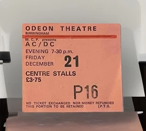 AC/DC 🎟️ ODEON THEATRE BIRMINGHAM FRIDAY 12/21/79 “BON SCOTT LAST SHOW 1/27/80” - Picture 1 of 14