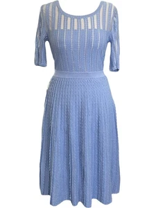 LK Bennett himmelblau Strick Fit & Flare transparent adrette Midikleid - Größe S - Bild 1 von 5