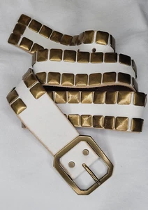 Linea Pelle Leather Brass Tone Studs Women's Belt - Sz Large - Picture 1 of 4