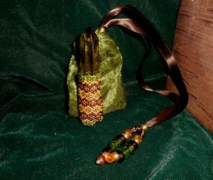 Smoky Quartz Crystal Point Beaded Wand in Peridot Green Orange Brown Topaz Pagan - Picture 1 of 7