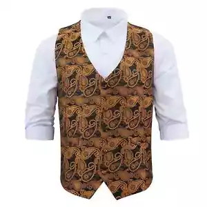 Gilet smoking da uomo nero e oro paisley bohémien formale matrimonio di DQT - Foto 1 di 3