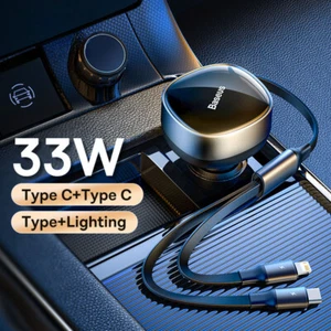 2-in-1 Car Charger PD 20W Fast Charging Retractable Cable 30W 33W Quick Charging - Picture 1 of 23