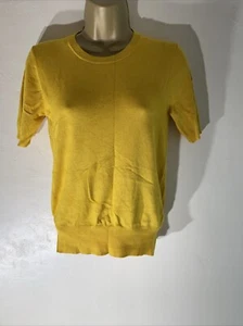 Womens Zara Eu Medium Mustard Yellow Short Sleeve Thin Knit Stretch Pullover - Picture 1 of 4