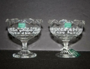 TWO Eamon Candy Dish Twisted Stem Footed Shamrock Ireland Scalloped St. Patrick - Picture 1 of 6