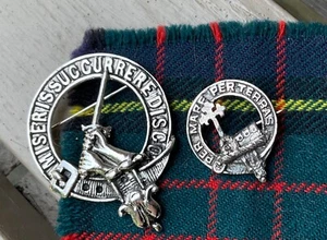 Vintage Sterling And Plated SCOTTISH BROOCH PINS Clan MacDonald, MacMillan MOTTO - Picture 1 of 7