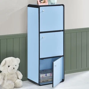 Kings Brand Furniture – 3-Cubed Closed Bookcase Storage Organizer, Light Blue - Picture 1 of 6