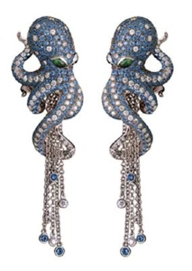 Fully Magerit Octopus Lab-Created 10ct Aquamarine Gemstone Women Earrings - Picture 1 of 3