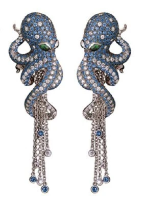 Fully Magerit Octopus Lab-Created 10ct Aquamarine Gemstone Women Earrings - Image 1 of 3