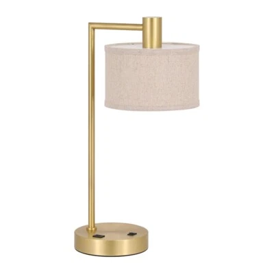 Iron Table Lamp with Fabric Shade Modern USB Desk Lamp Satin Brass Finish - Image 1 of 4