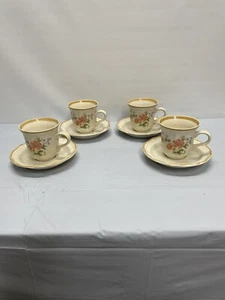 Vintage Mikasa Garden Club EC 463Coffee Cups with Saucers Silk Bouquet Set Of 4 - Picture 1 of 4