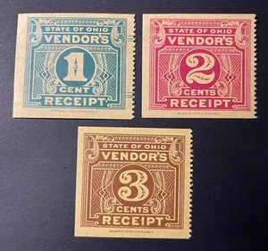 Ohio State Revenues - Reserve Litho Company - 3 diff. Stubs 1, 2 & 3 cents OH - Picture 1 of 1
