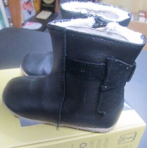 NEW BABY GIRLS ROBEEZ BAILEY BOW BOOT BLACK LEATHER, SIDE ZIP, FUR LINING 3-6 MO