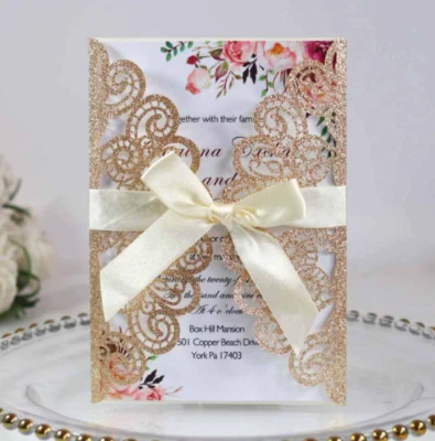 Tarjeta de invitaciones brillantes de fiesta corte láser 10 piezas cumpleaños boda compromiso novia Foto 1 de 4