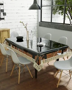 Tablecloth Plastic Waterproof Transparent with Golden Lace Table Cover 54x78'' - Picture 1 of 5