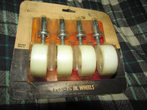 4 NOS Vintage Faultless Brass Tone 1 5/8 x 3/8" Stem Caster Wheels Non-Marking Cover