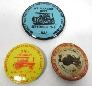 vintage lot 3 Iowa Midwest Old & Threshers badge pin buttons farm steam tractor - Picture 1 of 7