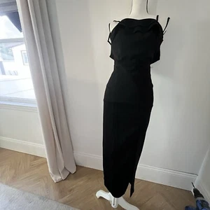 NWT H&M Black Dress Spaghetti Strap Size 4 Dress Side Slit Long Cocktail Dress - Picture 1 of 6