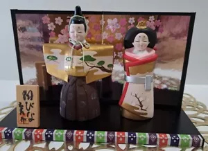 A pair of vintage Japanese Hina dolls on wooden base Royal Wedding couple figure - Picture 1 of 7