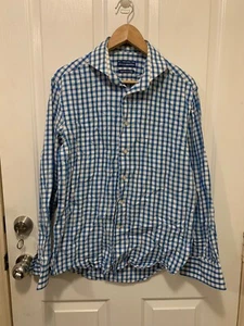 Boston Brothers Mens Blue Check Long Sleeve Button Up Shirt Size 42 (XL) - Picture 1 of 6